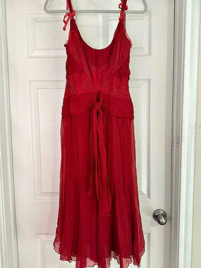 Purificacion Garcia 100% Silk Burgundy Red Embellished Evening Dress Size 38